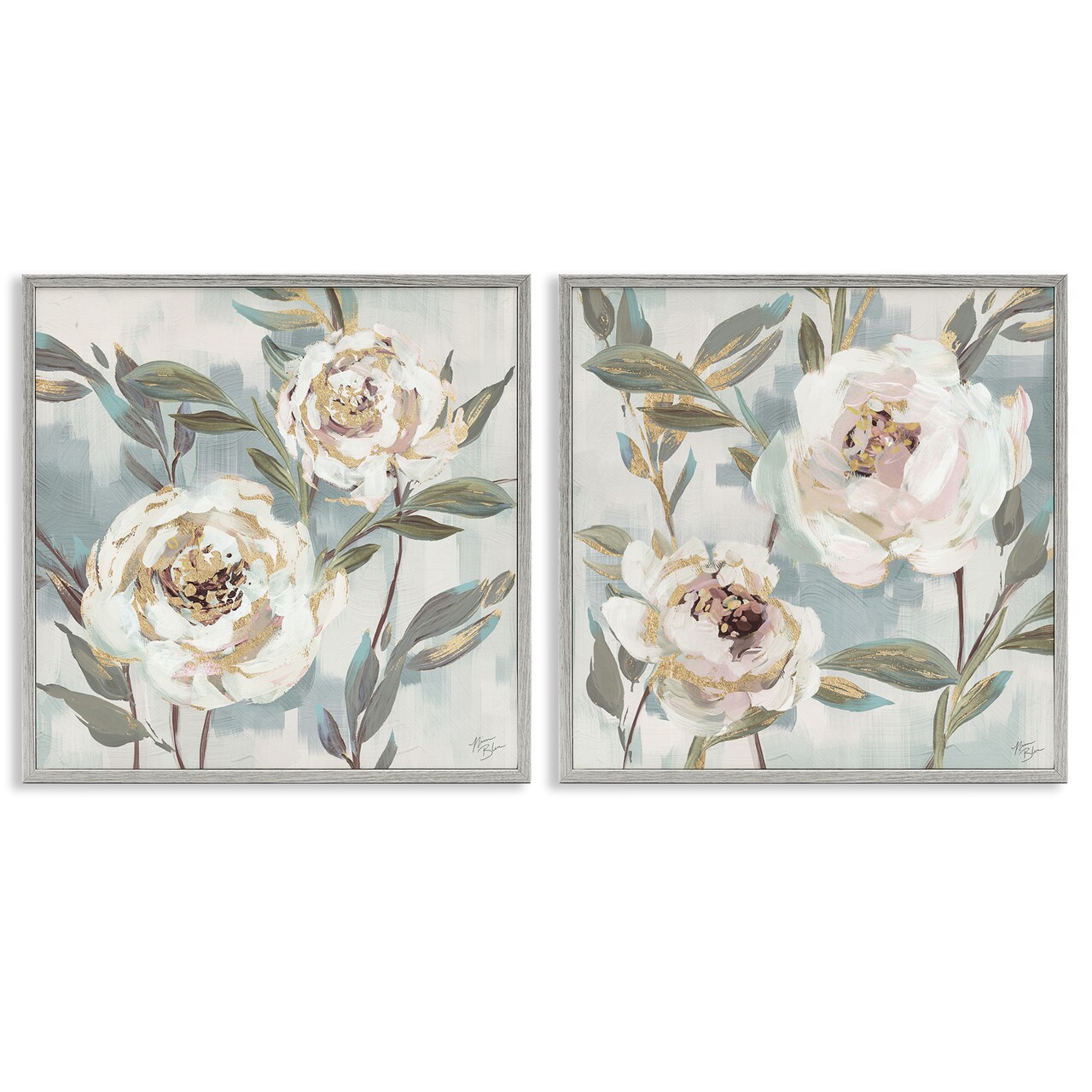 Stupell Industries Country Antique Blossoms 2pc Framed Giclee Wall Art Set Design by Nina Blue